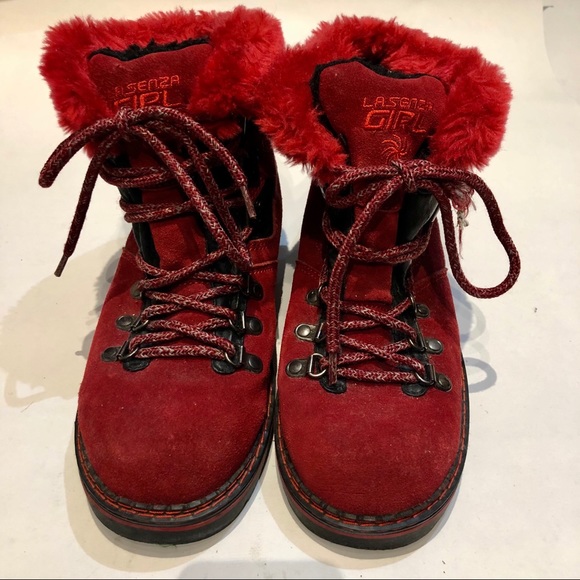 Red Suede & Faux Fur Hiking / Fashion Boot - Picture 5 of 5